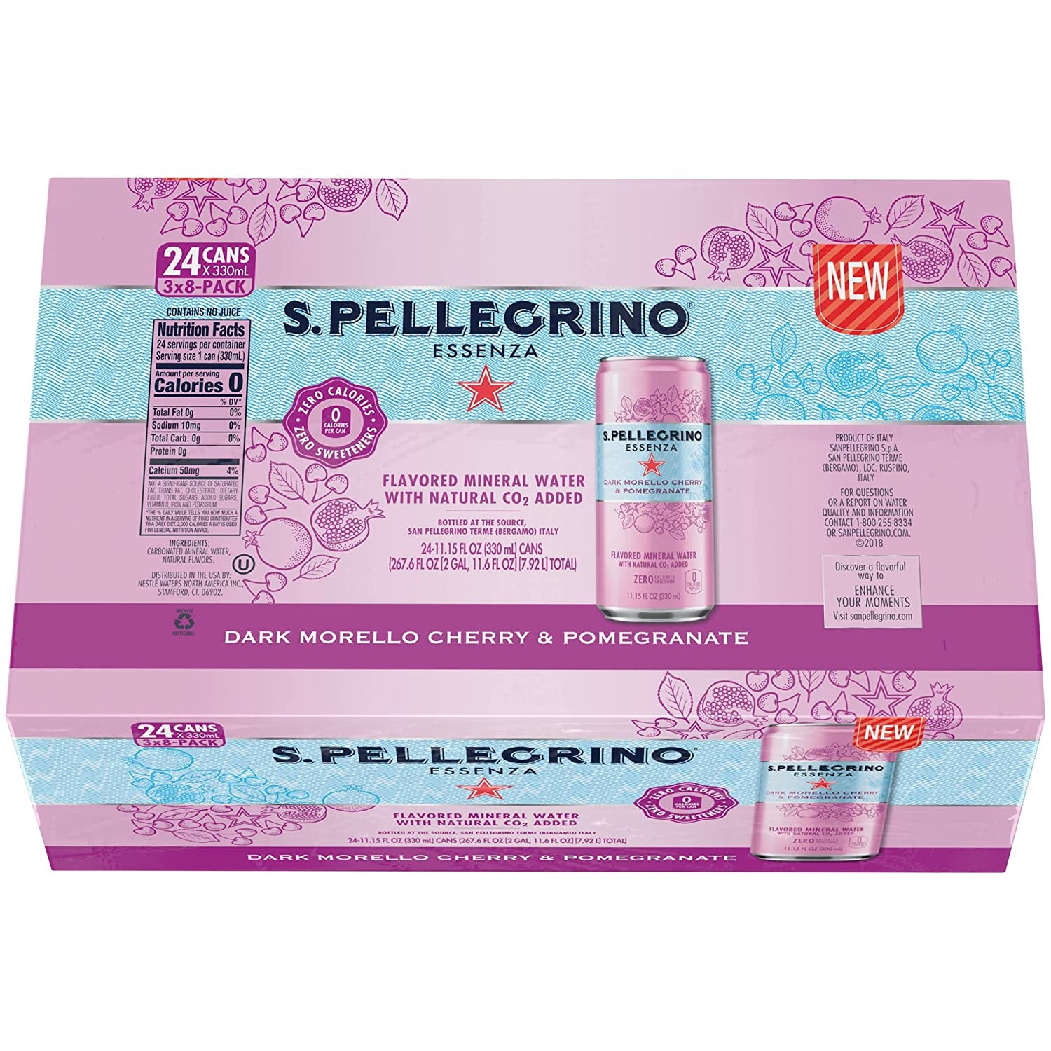 S.Pellegrino Essenza Dark Morello Cherry & Pomegranate Flavored Mineral Water, 11.15 Fl Oz Can (24 Pack)