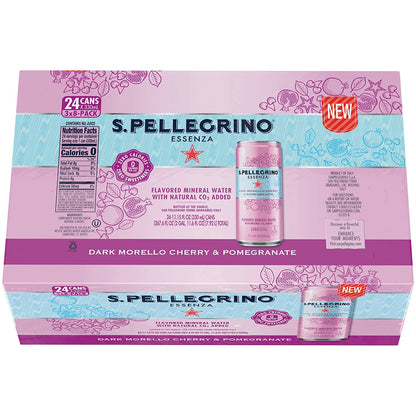 S.Pellegrino Essenza Dark Morello Cherry & Pomegranate Flavored Mineral Water, 11.15 Fl Oz Can (24 Pack)