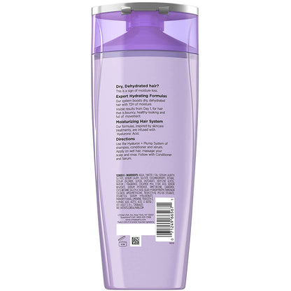 L’Oréal Paris Elvive Hyaluron Plump Hydrating Shampoo for Dehydrated, Dry Hair Infused with Hyaluronic Acid Care Complex, Paraben-Free, 12.6 Fl Oz