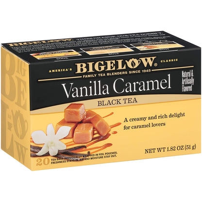 Bigelow Vanilla Caramel Black Tea Bags, 20 Count Box (Pack of 6) Caffeinated Black Tea, 120 Tea Bags Total 20 Count (Pack of 6) NEW