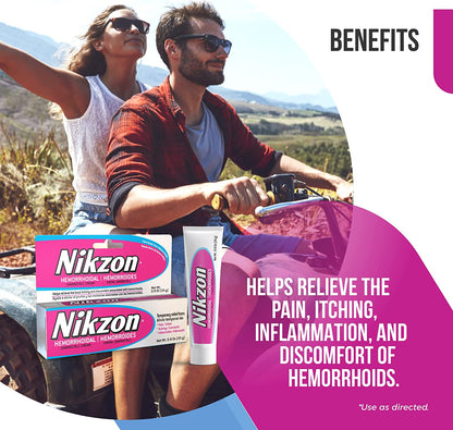 Nikzon Hemorrhoid Treatment Cream, Vasoconstrictor & Anesthetic, Fast Soothing Relief from Pain, Itching, Burning & Inflammation, 0.9 Oz