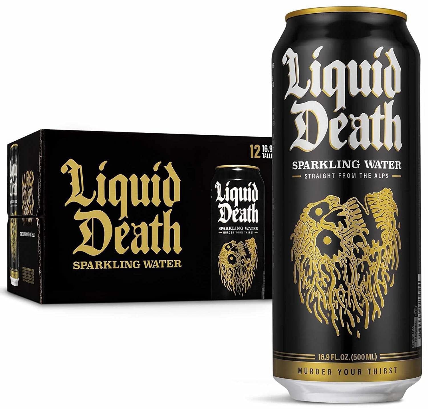 Liquid Death Sparkling Mountain Water, 16.9 Oz Tallboys (12-Pack)