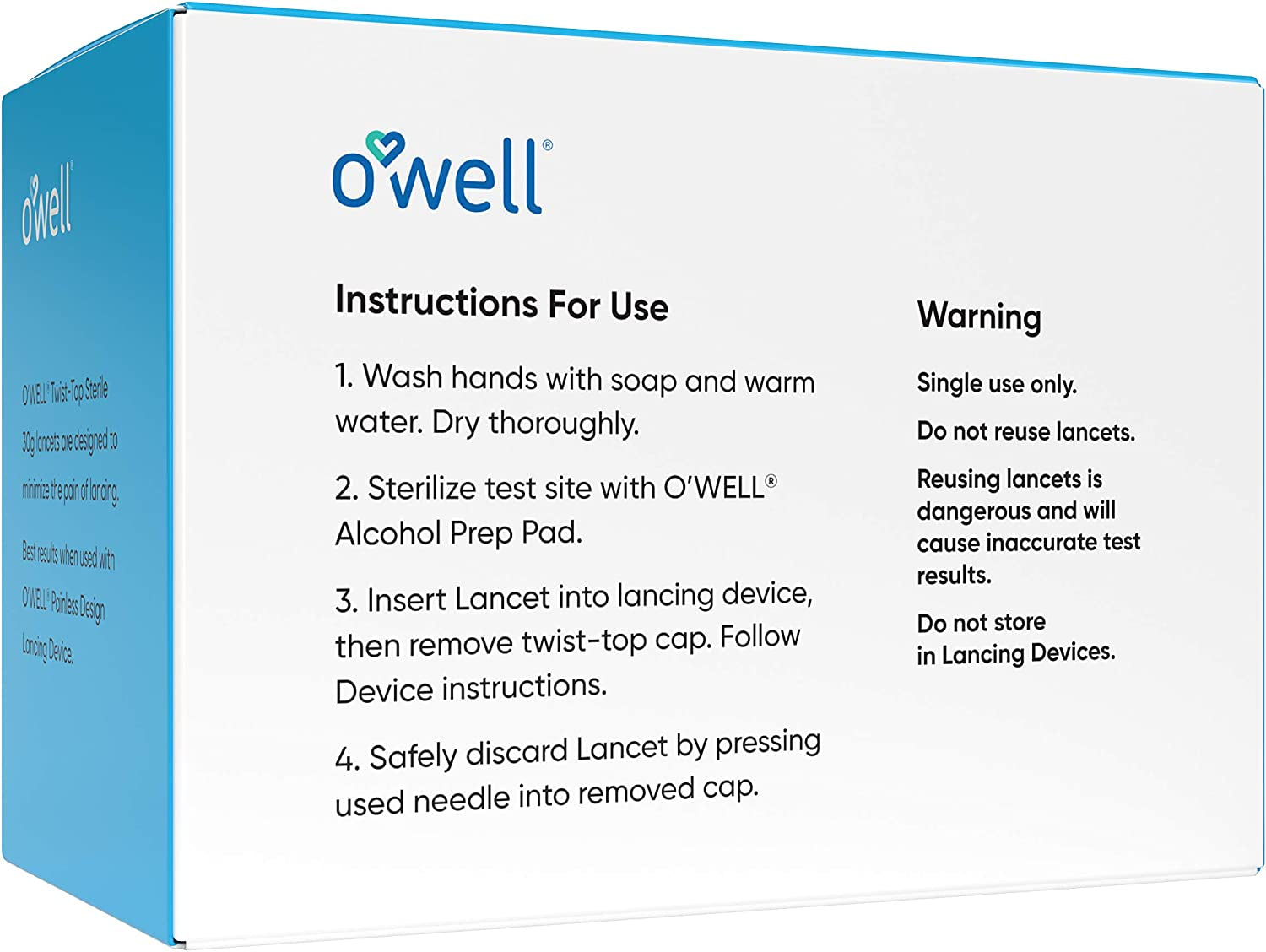 O'WELL Twist Top Lancets 30 Gauge, 100 Count | Thin Needle Lancets for Blood Glucose & Keto Testing | Box of 100 Sterile Lancets