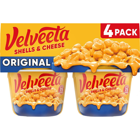 Velveeta Shells and Cheese Macaroni and Cheese Cups Easy Microwavable Dinner, 4 Ct Pack, 2.39 Oz Cups