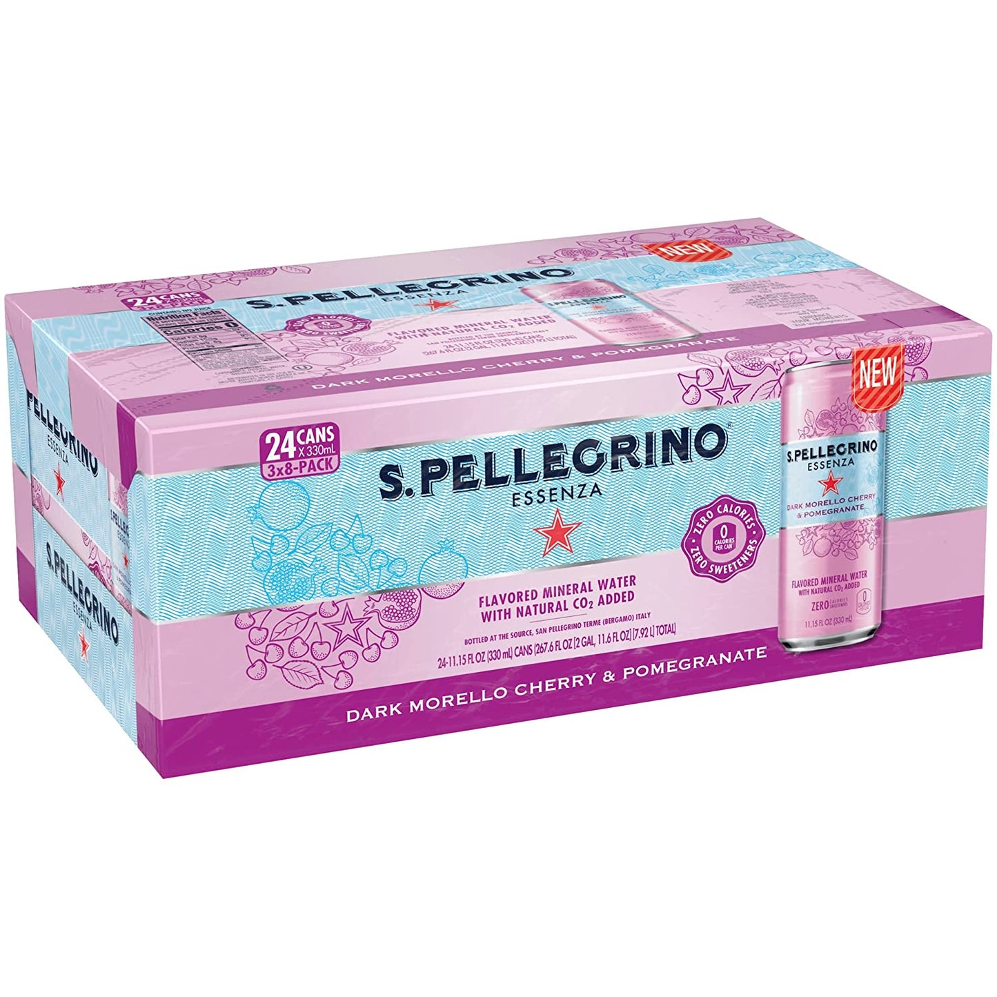 S.Pellegrino Essenza Dark Morello Cherry & Pomegranate Flavored Mineral Water, 11.15 Fl Oz Can (24 Pack)