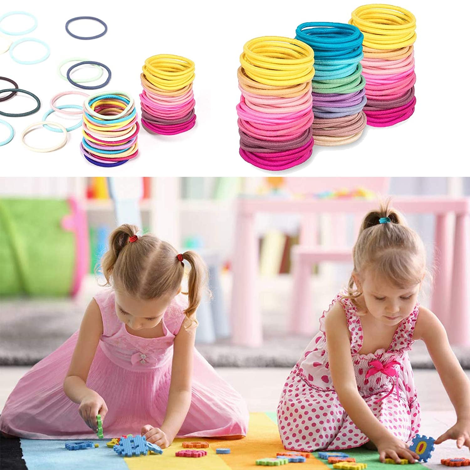 200PCS Elastic Hair Ties, No Crease Hair Small Ponytail Holders for Kids Girls Baby Toddler, Multicolor