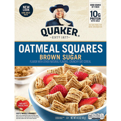 Quaker Oatmeal Squares Breakfast Cereal, Brown Sugar & Cinnamon Variety Pack, 14.5 Ounce (Pack of 3)