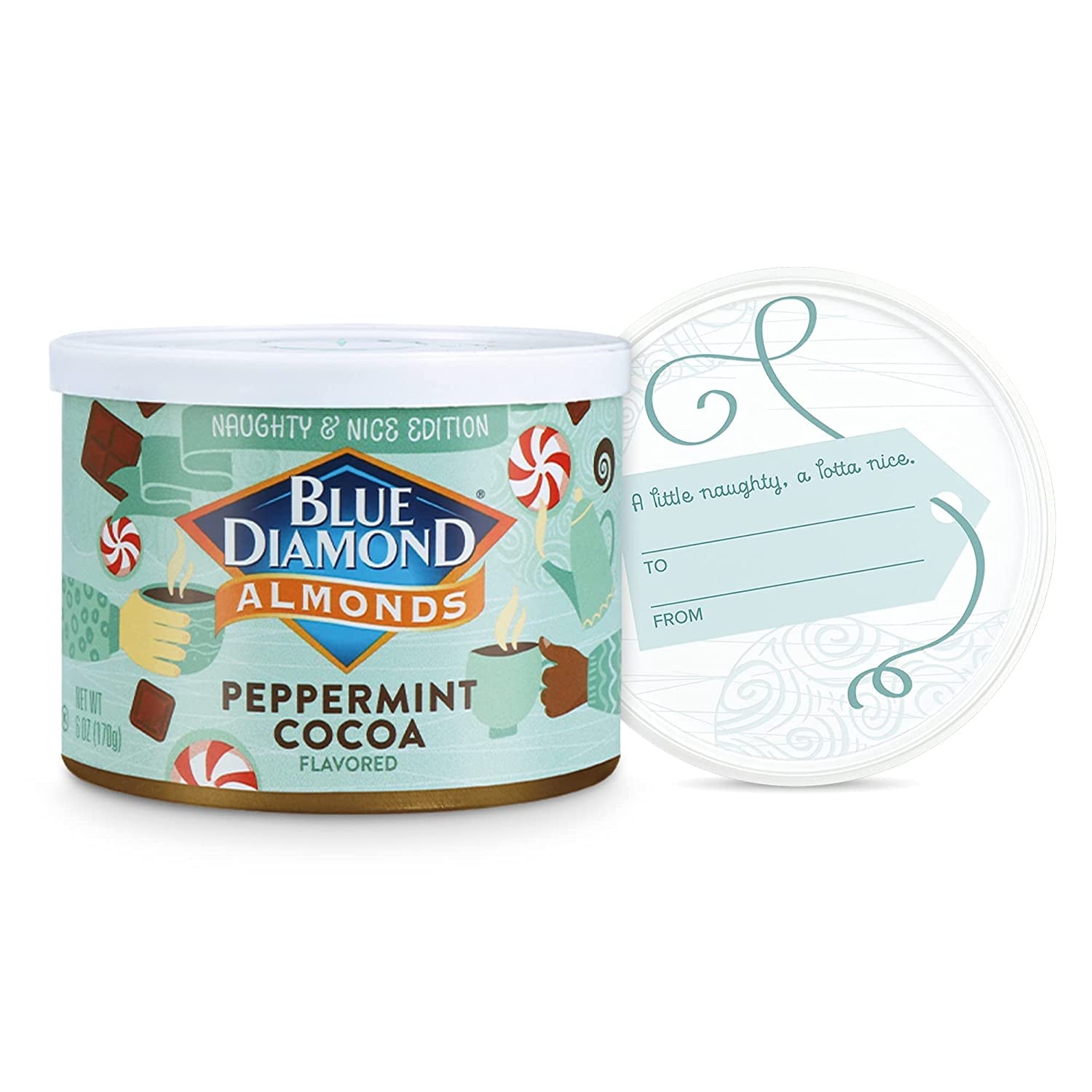 Blue Diamond Almonds, Peppermint Cocoa Holiday Snack Nuts, 6 Oz(Pack of 1),Resealable Can