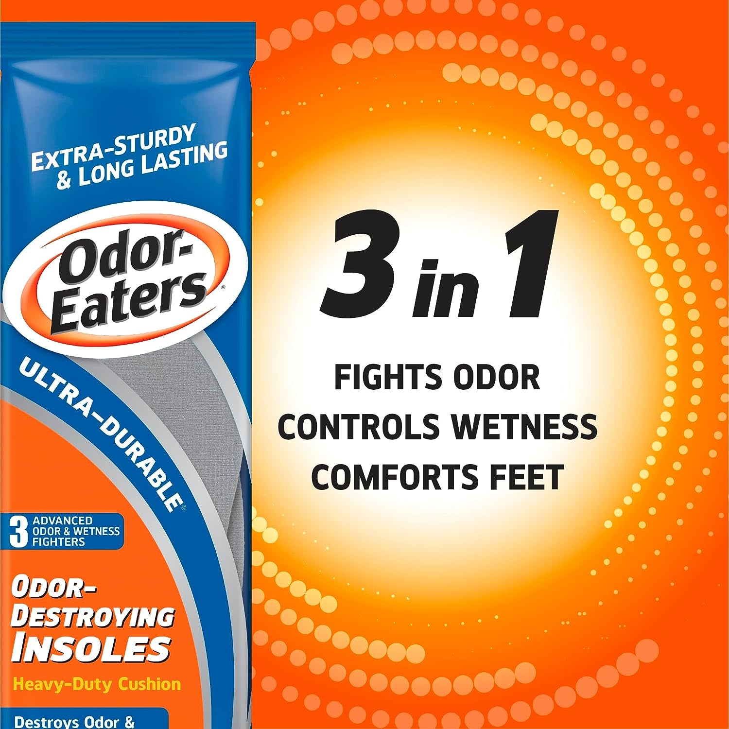 Odor-Eaters Ultra-Durable Insoles, 1 Pair – Shoe Odor & Foot Odor Eliminator, Shoe Odor & Foot Deodorizer, Shoe Smell Eliminator, Foot Deodorant, Extra Cushioning, Increased Durability