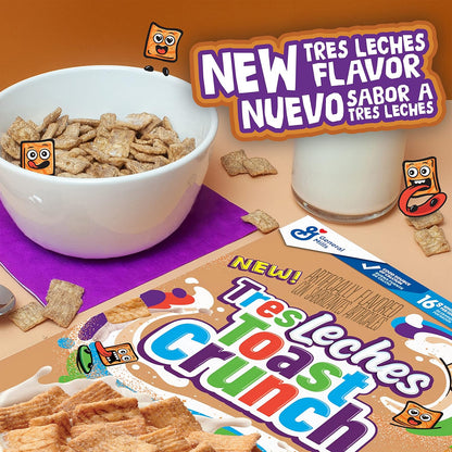 Tres Leches Toast Crunch Breakfast Cereal, Crispy Artificially Tres Leches Flavored Cinnamon Cereal, 12 Oz