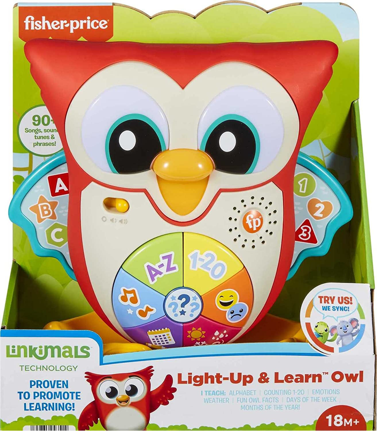 Fisher-Price Linkimals Toddler Learning Toy Light-Up & Learn Owl with Interactive Lights Music & Motion for Ages 18+ Months