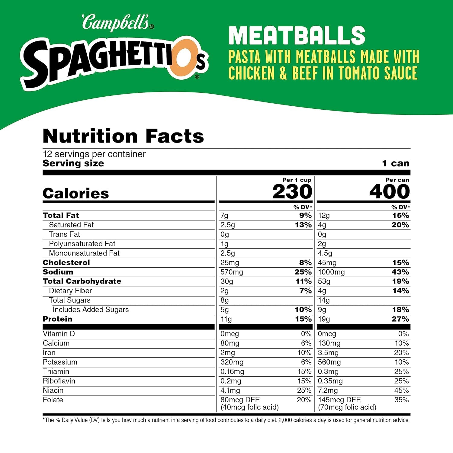 Spaghettios Canned Pasta with Meatballs, 15.6 Oz Can (Pack of 12)