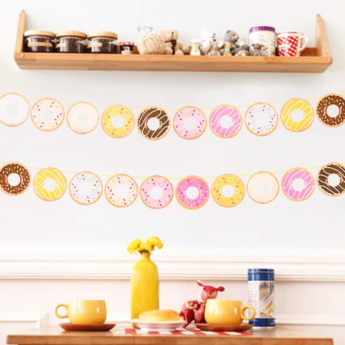 2PCS Donut Party Supplies Party Banners - Donut Food Theme Party/Tea Party Decorations - Doughnut Baby Shower/Birthday Party Garland Wall Decorations Photo Props