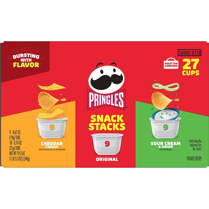 Pringles Potato Crisps Chips, Lunch Snacks, On-The-Go Snacks, Snack Stacks, Variety Pack, 19.3Oz Box (27 Cups)​​