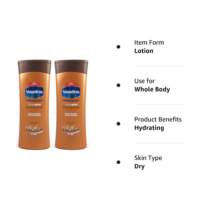 Vaseline Intensive Care Cocoa Glow Body Lotion with Pure Cocoa Butter, 13.5 Oz/400 Ml (Pack of 2)