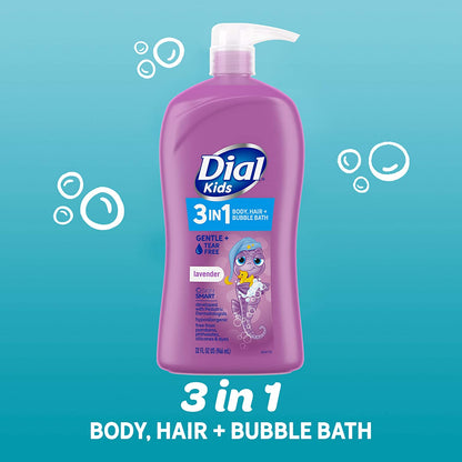 Dial Kids 3-In-1 Body+Hair+Bubble Bath, Lavender Scent, 32 Fl Oz