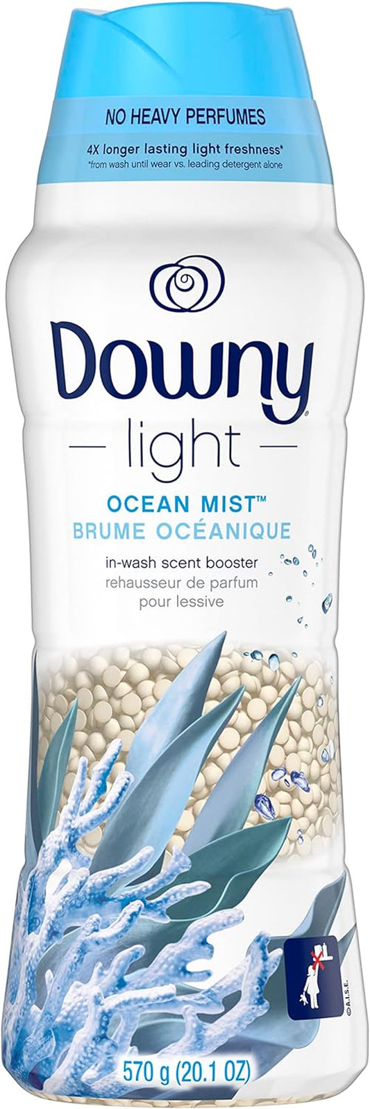 Downy Light Laundry Scent Booster Beads for Washer, Ocean Mist, 20.1 Oz, with No Heavy Perfumes