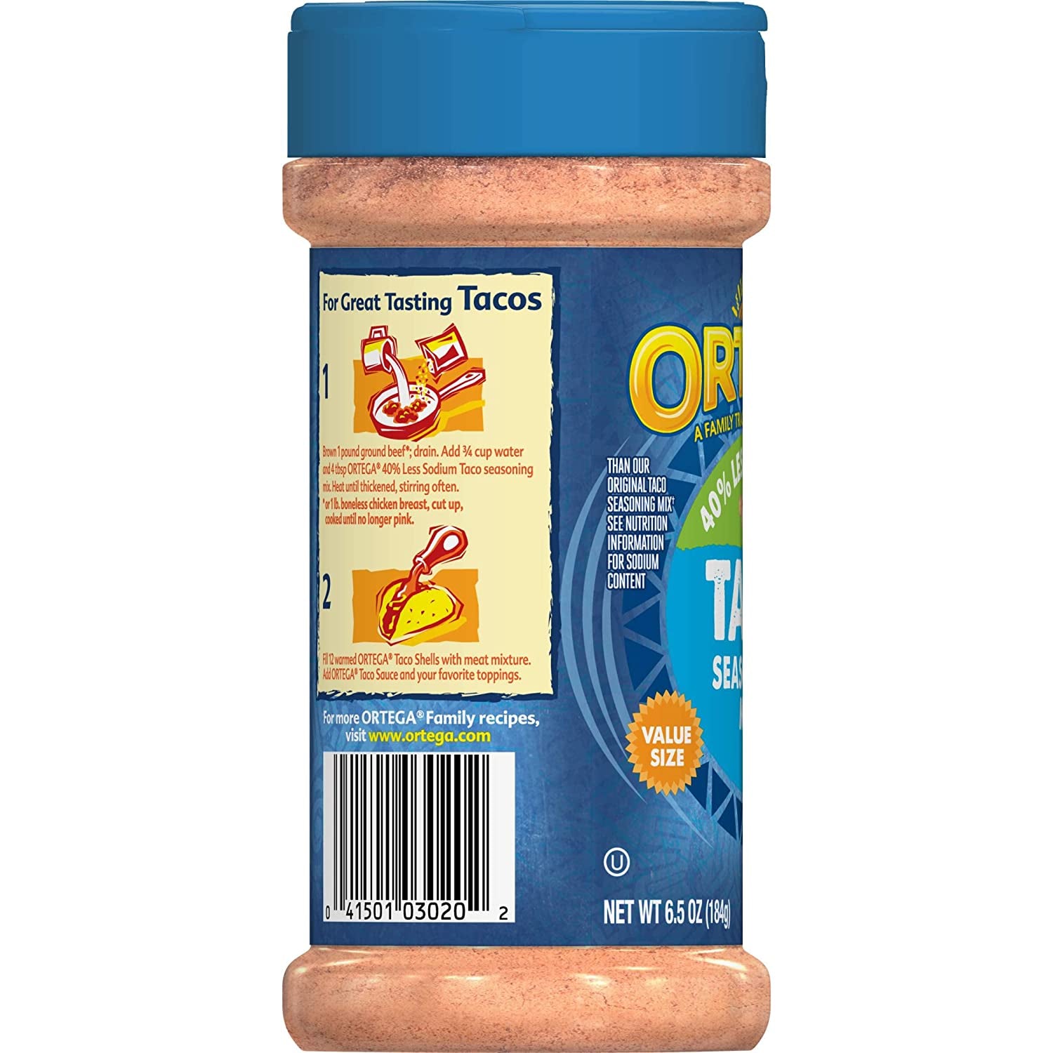 Ortega Seasoning Mix, 40% Less Sodium Taco, 6.5 Ounce