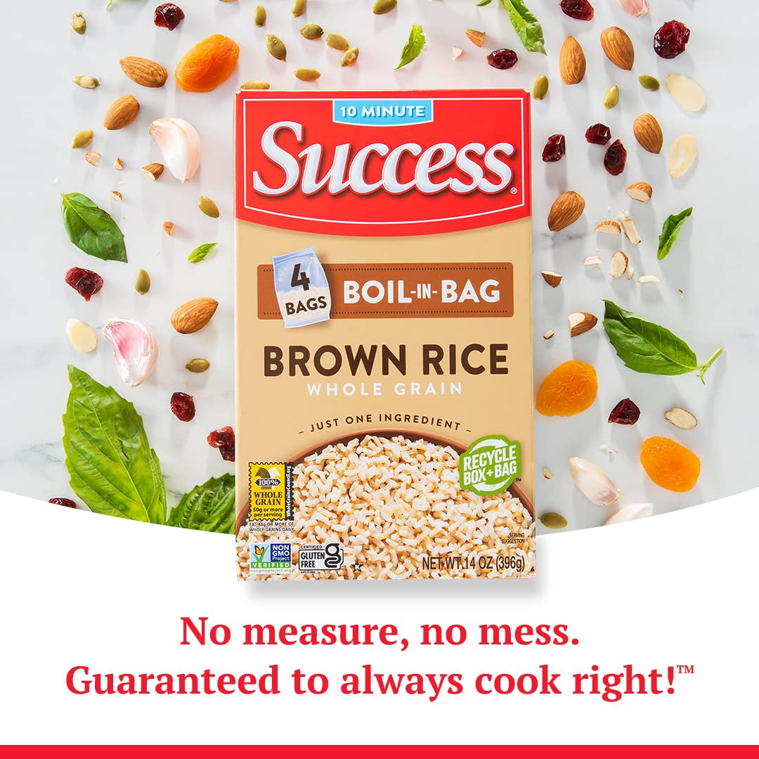 Success Boil-In-Bag Rice, Brown Rice, Quick and Easy Rice Meals, 14-Ounce Box