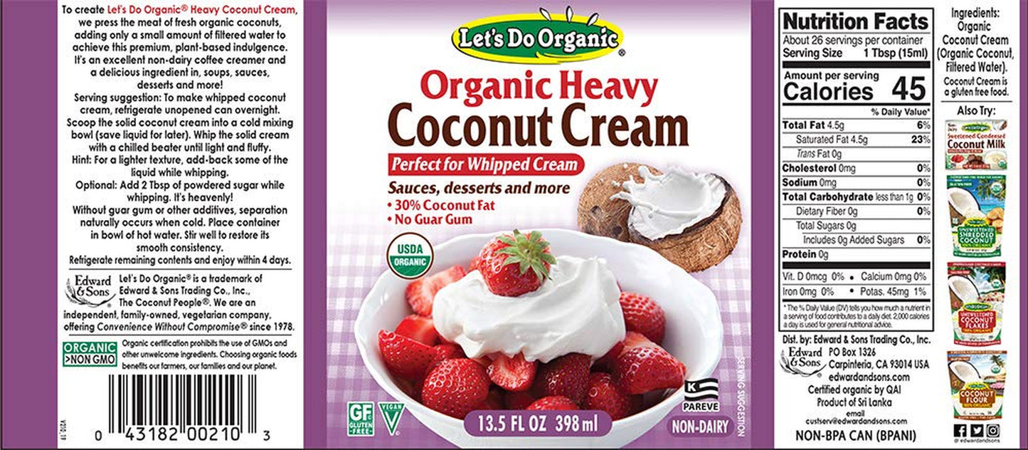 Let'S Do...Organic Heavy Coconut Cream, 13.5 Ounce Can, White