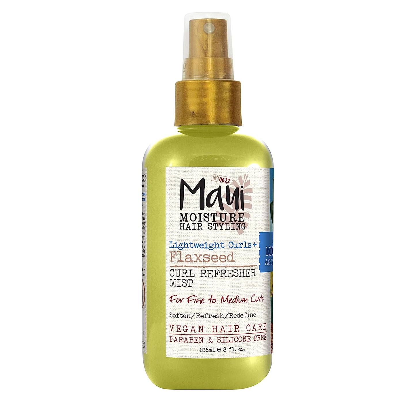 Maui Moisture Lightweight Curls + Flaxseed Curl Refresher Mist, Conditioning and Moisturizing Spray with Aloe Vera, Flaxseed Oil, Coconut Water, Vegan, Paraben Free, Silicone Free, 8 Fl Oz