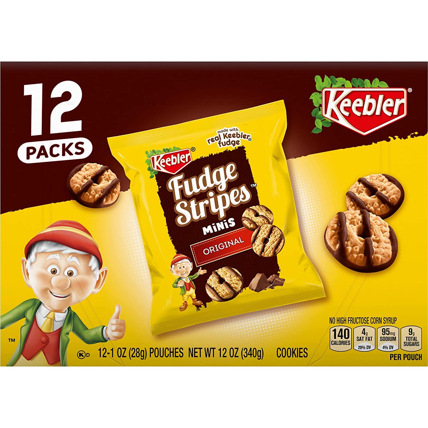 Keebler On-The-Go Fudge Stripes Cookies, 12 Count (Pack of 1)