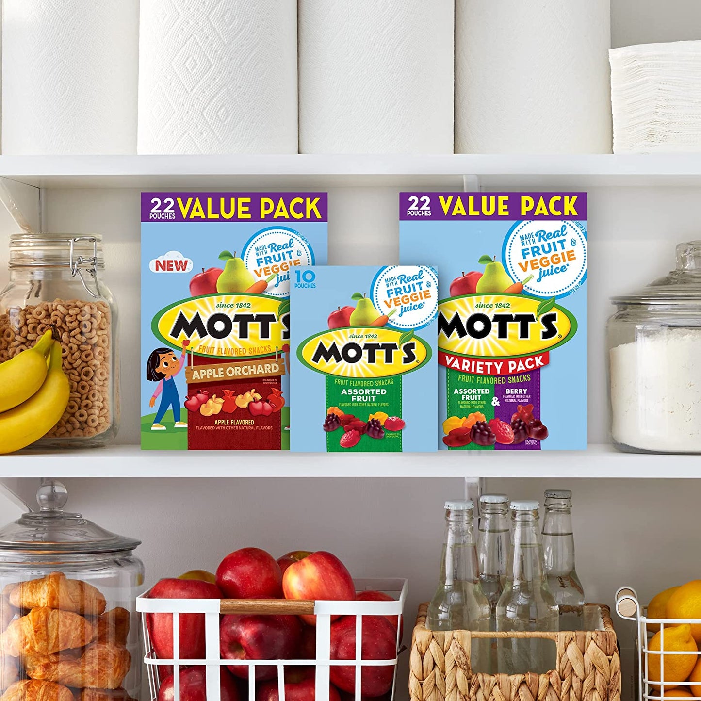 Mott'S Fruit Flavored Snacks, Assorted Fruit, Pouches, 0.8 Oz, 40 Ct