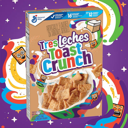 Tres Leches Toast Crunch Breakfast Cereal, Crispy Artificially Tres Leches Flavored Cinnamon Cereal, 12 Oz