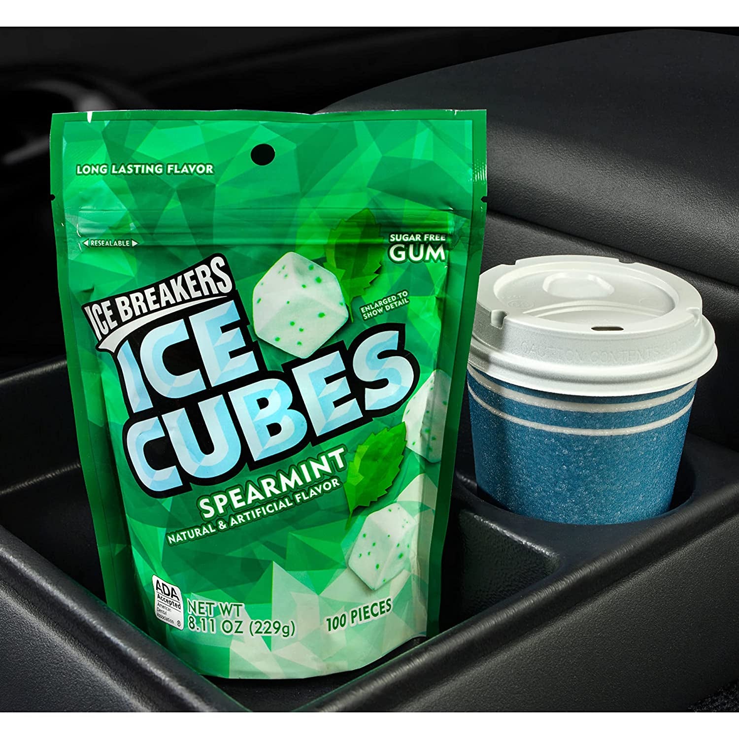 ICE BREAKERS Ice Cubes Spearmint Sugar Free Chewing Gum Pouch, 8.11 Oz (100 Pieces)