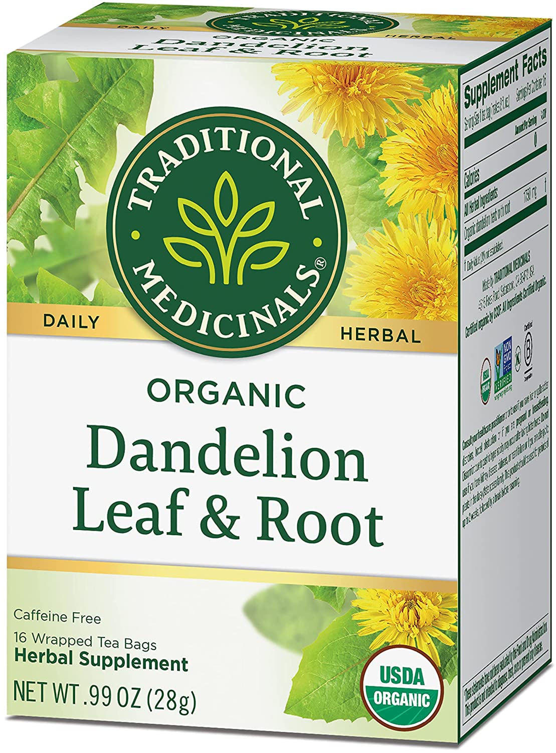 Traditional Medicinals Tea, Organic Dandelion Leaf & Root, Supports Kidney Function & Healthy Digestion, 16 Tea Bags