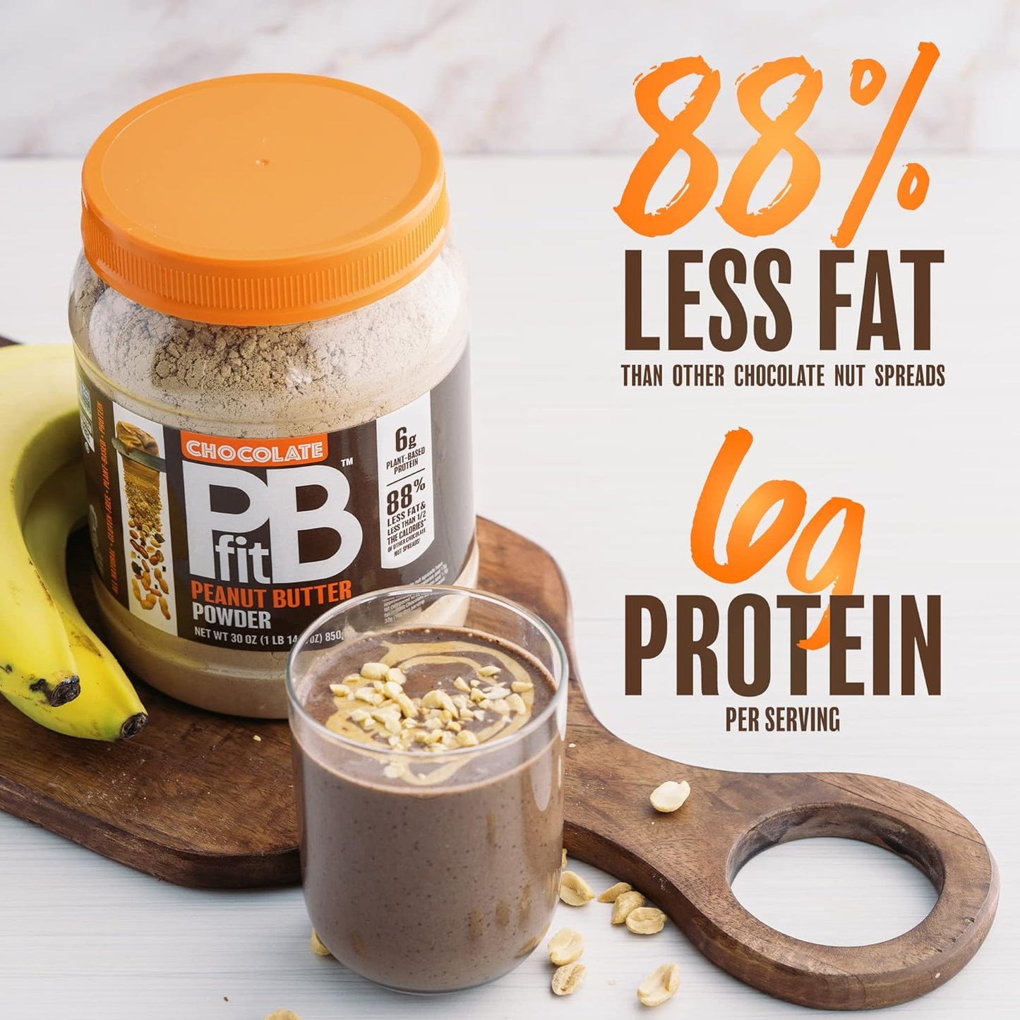 Pbfit All-Natural Chocolate Peanut Butter Powder, Extra Chocolatey Powdered Peanut Spread from Real Roasted Pressed Peanuts and Cocoa, 6G of Protein (30 Oz.)