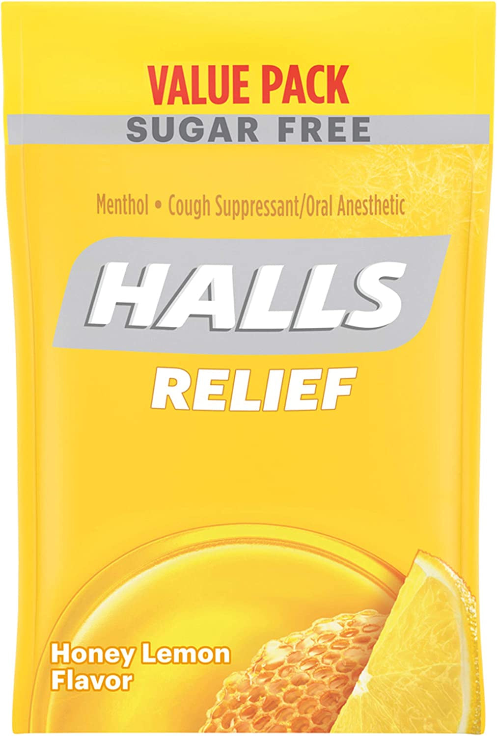 HALLS Relief Honey Lemon Sugar Free Cough Drops, Value Pack, 180 Drops