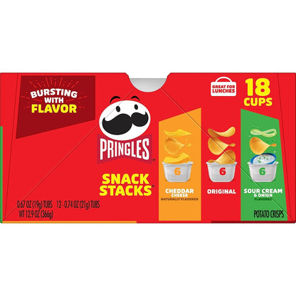 Pringles Potato Crisps Chips, Lunch Snacks, Office and Kids Snacks, Snack Stacks, Variety Pack, 12.9Oz Box (18 Cups)