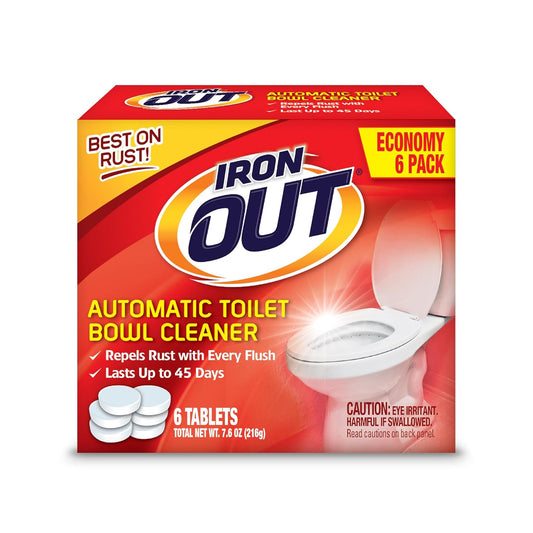 Iron OUT Automatic Toilet Bowl Cleaner, Repel Rust and Hard Water Stains with Every Flush, Household Toilet Cleaner, Pack of 1, 6 Tablets, White