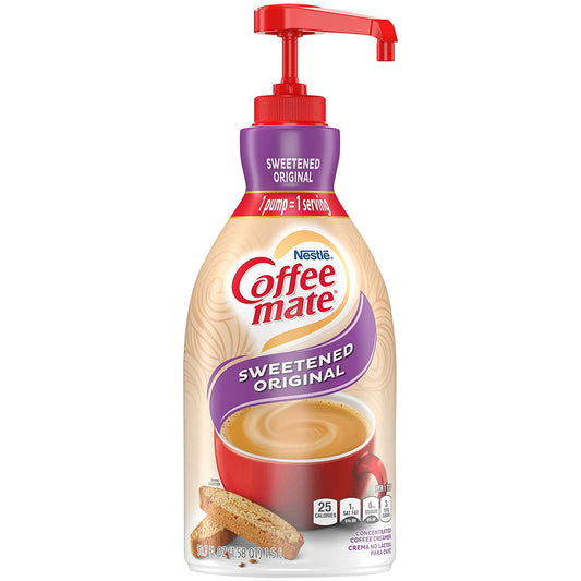 Nestle Coffee Mate Coffee Creamer, Sweetened Original, Concentrated Liquid Pump Bottle, Non Dairy, No Refrigeration, 50.7 Ounces