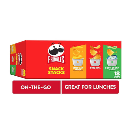 Pringles Potato Crisps Chips, Lunch Snacks, Office and Kids Snacks, Snack Stacks, Variety Pack, 12.9Oz Box (18 Cups)