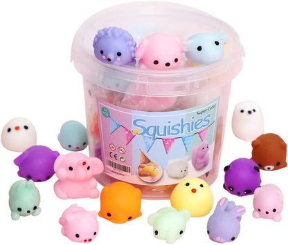 KINGYAO Squishies Squishy Toy 24Pcs Party Favors for Kids Mochi Squishy Toy Moji Kids Mini Kawaii Squishies Mochi Stress Reliever Anxiety Toys Easter Basket Stuffers Fillers with Storage Box