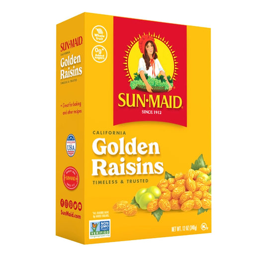 Sun-Maid California Golden Raisins - 12 Oz Sharing-Size Box - Dried Fruit Snack for Lunches, Snacks, and Natural Sweeteners