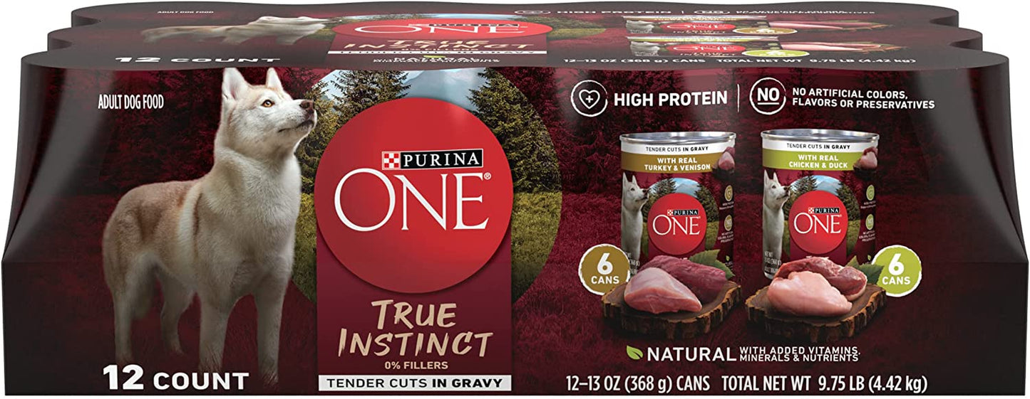 Purina ONE True Instinct Tender Cuts in Gravy with Real Turkey and Venison, and with Real Chicken and Duck High Protein Wet Dog Food Variety Pack - (12) 13 Oz. Cans