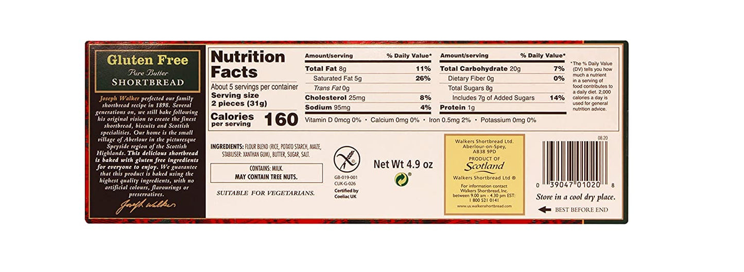 Walkers Shortbread Cookies, Pure Butter Shortbread Rounds, Gluten Free, 4.9 G.