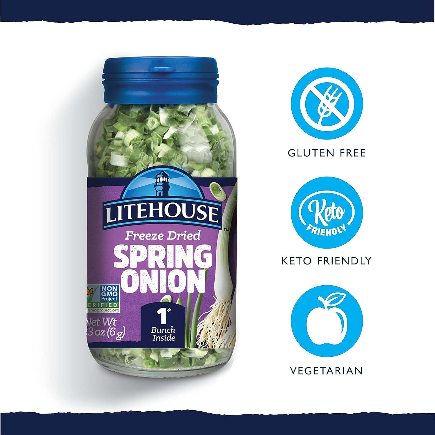 Litehouse Freeze Dried Spring Onion - Fresh Spring Onion, 1 Bunch Inside, Fresh Taste, Gluten Free, Keto Friendly, No Refrigeration - 0.23 Ounce