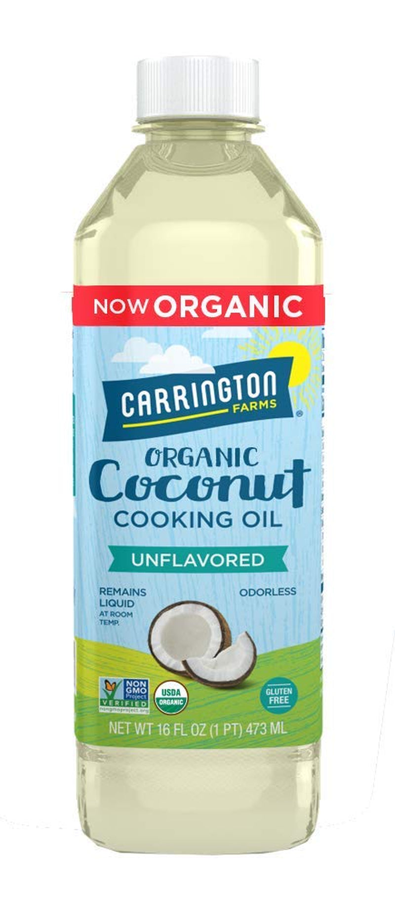 Carrington Farms Gluten & Hexane Free, NON-GMO, No Hydrogenated and Trans Fats in a BPA Free Bottle, Liquid Coconut Cooking Oil, Unflavored, 16 Fl Oz