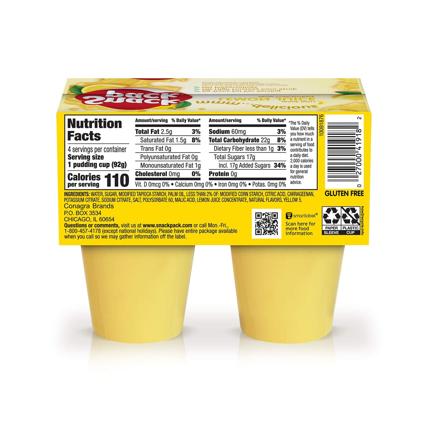 Snack Pack Lemon Pudding Cups, 13 Ounce (Pack of 12)