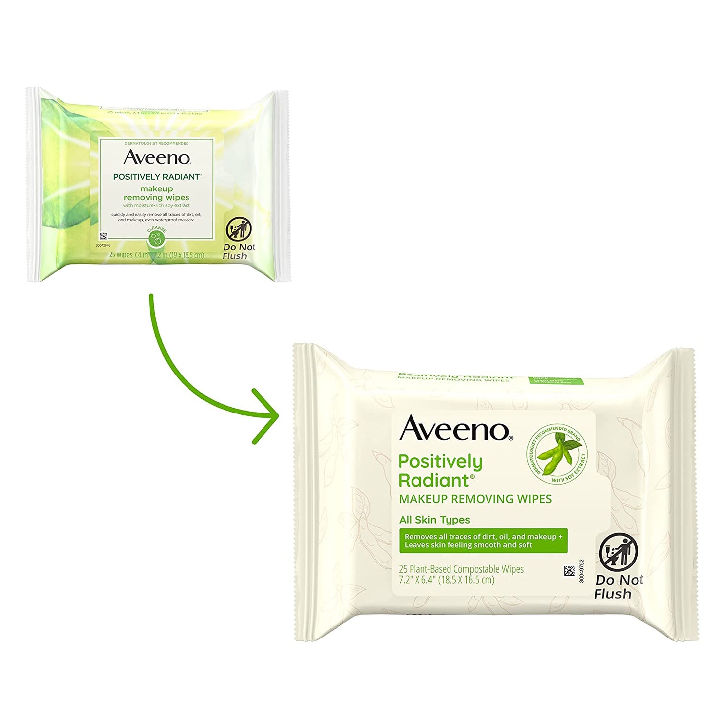 Aveeno Positively Radiant Oil-Free Makeup Removing Facial Cleansing Wipes to Help Even Skin Tone & Texture with Moisture-Rich Soy Extract, Gentle & Non-Comedogenic, 25 Ct.