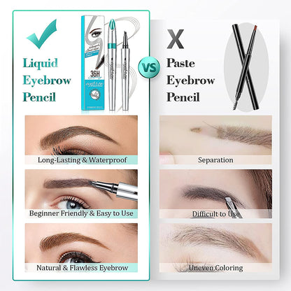 Eyebrow Pencil Eyebrow Microblading Pen - Eye Makeup Eyebrow Pen Micro 4 Point Brow Pen Lift & Snatch Eyebrow Microblading Pen Long-Lasting Waterproof Natural Eyebrow Hair (Dark Brown)