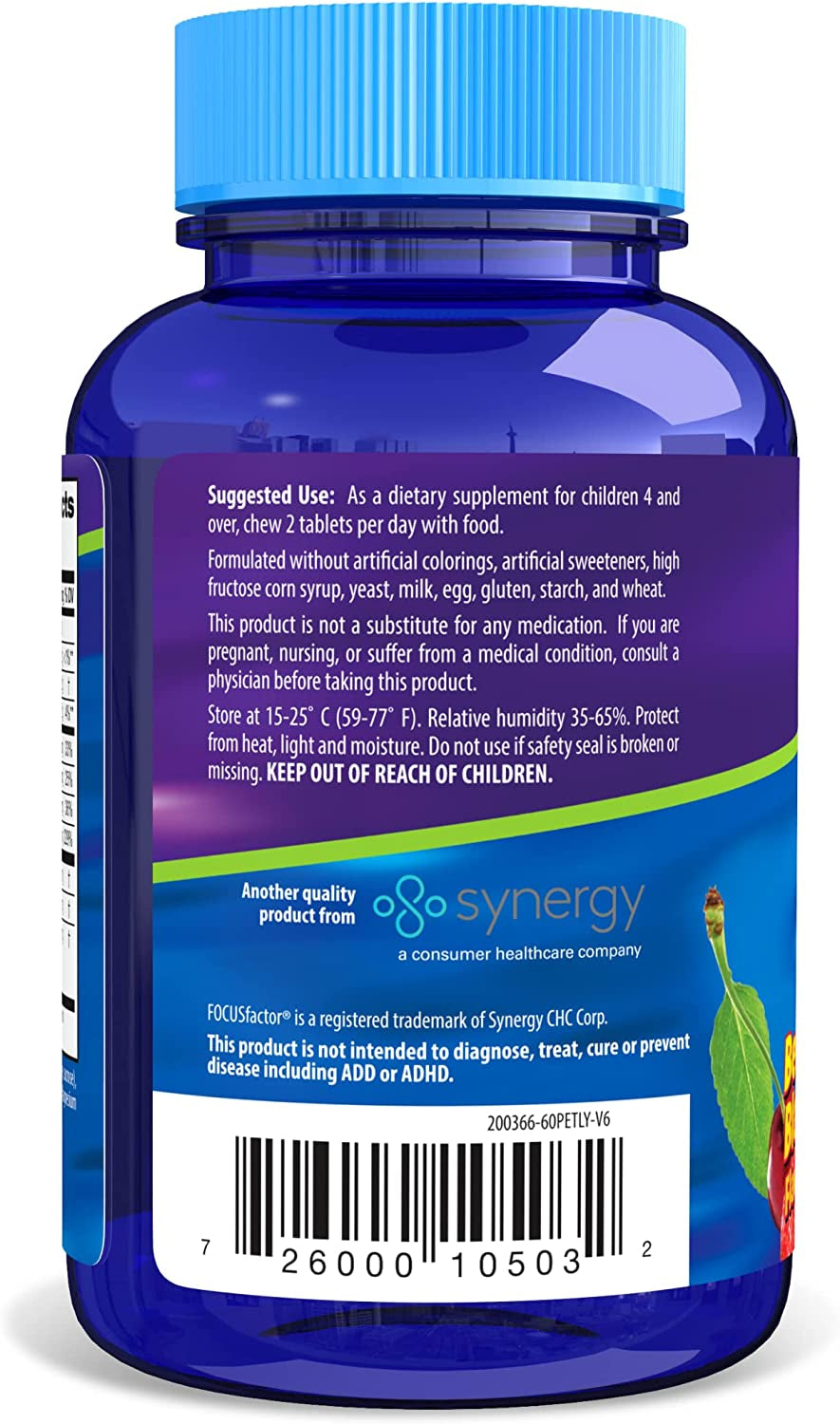 Focus Factor Kids Complete Daily Chewable Vitamins: Multivitamin & Neuro Nutrient (Brain Function) W/Vitamin B12, C, D3-60 Count