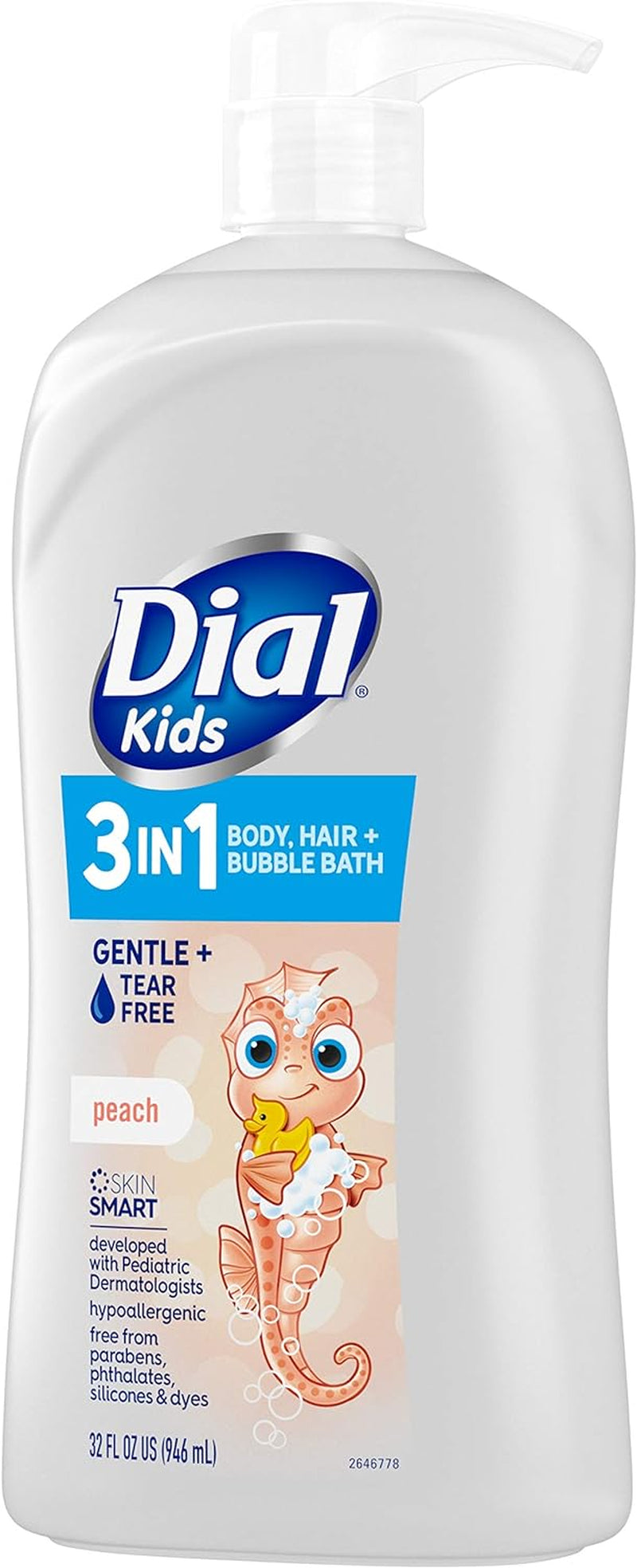 Dial Kids 3-In-1 Body+Hair+Bubble Bath, Peach, 32 Fl Oz