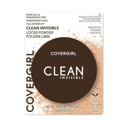 COVERGIRL Clean Invisible Loose Powder - Loose Powder, Setting Powder, Vegan Formula - Translucent Medium, 20G (0.7 Oz)