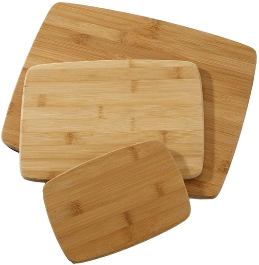 Farberware 3-Piece Kitchen Cutting Board Set, Reversible Chopping Boards for Meal Prep and Serving, Charcuterie Board Set, Wood Cutting Boards, Assorted Sizes, Bamboo