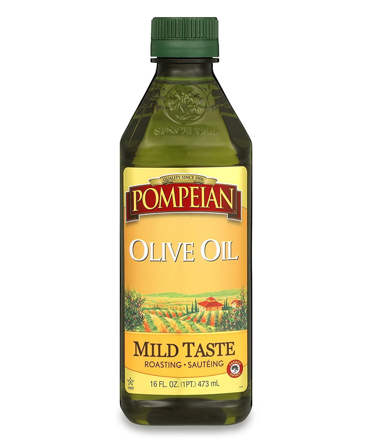 Pompeian Mild Taste Olive Oil, Mild Flavor, Perfect for Roasting & Sauteing, Naturally Gluten Free, Non-Allergenic, Non-Gmo, 16 FL. OZ.